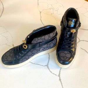 Coach Hightop Black Sneakers w/ Gold front buckle